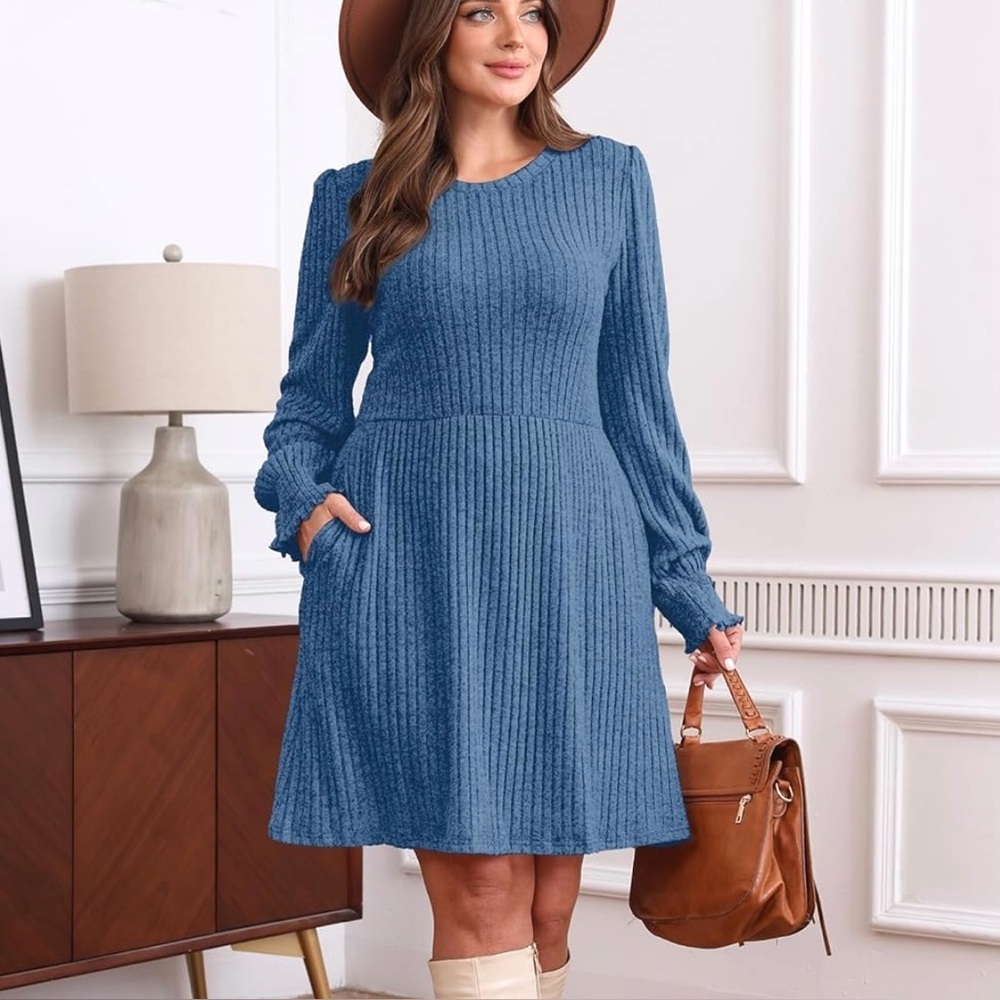 Women's Long Sleeve Ribbed Knit Sweater Dress! - Picture 2 of 4